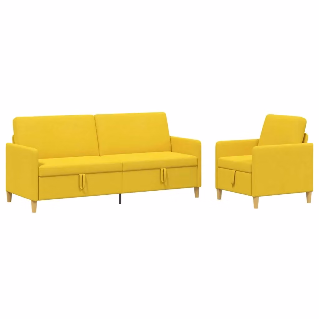 Set di divani moderni vidaXL composto da divano a 3 posti, divano a 2 posti e poltrona con seduta sollevabile e contenitore, tessuto giallo e marrone – 2