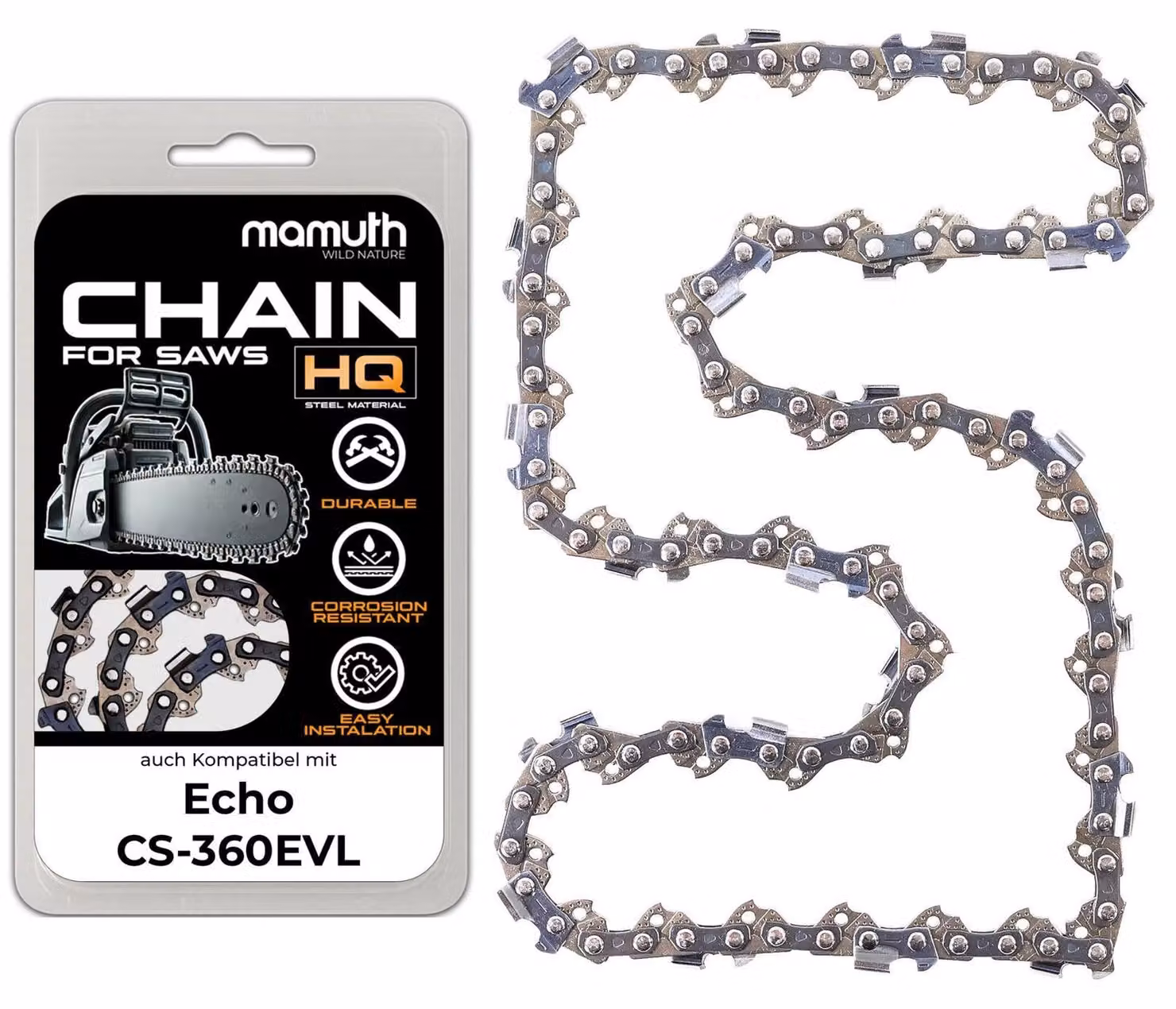 Catena per motosega, 40 cm, 1,5 mm, passo 0,325", 66 maglie, compatibile con Echo CS-360EVL