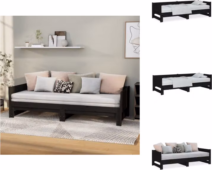 vidaXL Letto da giorno allungabile in pino massiccio nero 2x(90x200) cm - Letti e strutture letto