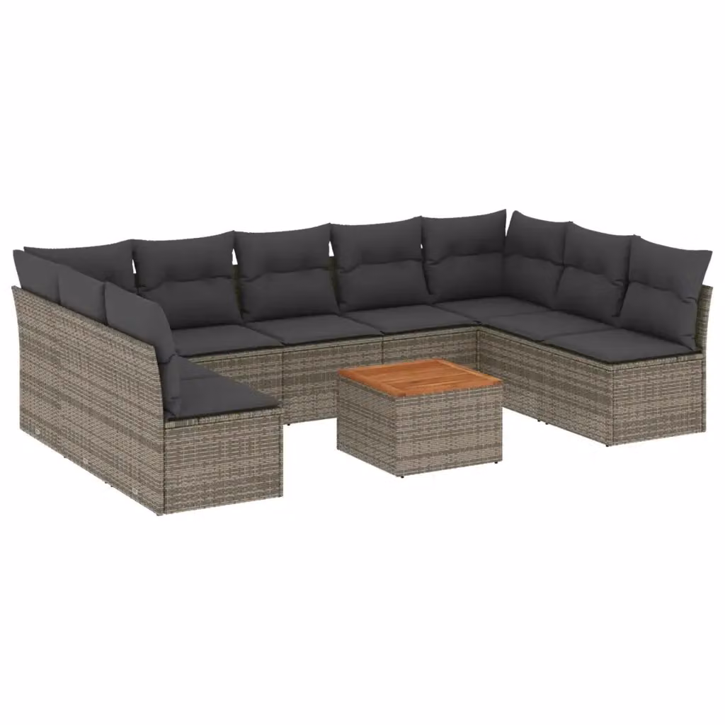 vidaXL Set Divano da Giardino a L 10 pz in Polyrattan Grigio con Cuscini e Tavolino da Esterno – 2