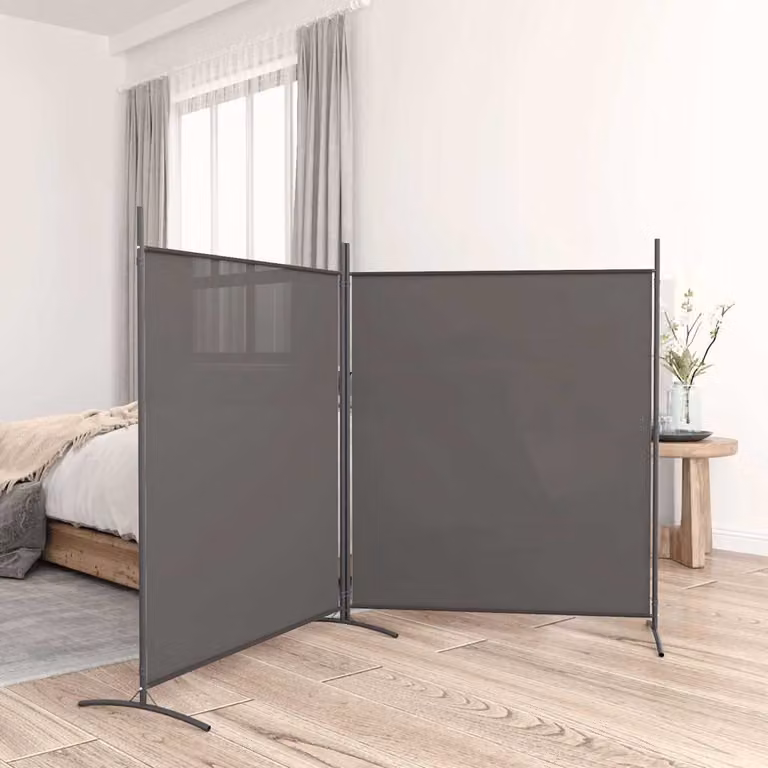 Divisorio a 2 Pannelli vidaXL in Tessuto e Metallo, Colore Antracite, L: 348 cm, H: 180 cm
