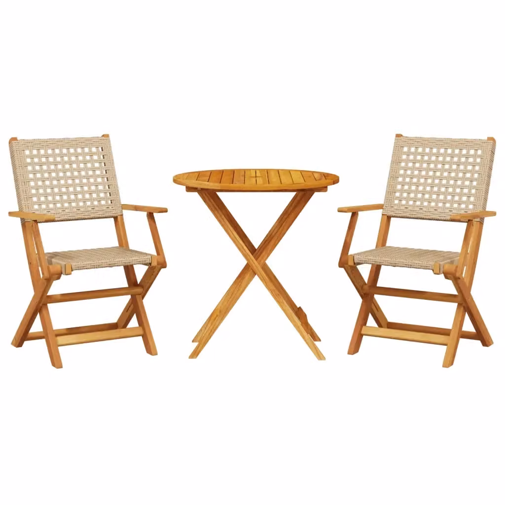 Set da Bistrot 3 pz vidaXL in Polyrattan e Legno di Acacia Beige – 2