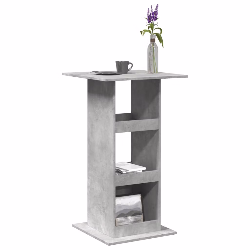 vidaXL Tavolo Bar con Portaoggetti Grigio Cemento, Design Moderno in MDF, L/P/H: 60 x 60 x 102 cm