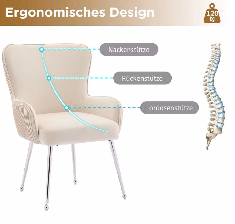 Set di 2 poltrone in velluto - Sedie da pranzo con braccioli - Gambe in metallo dorato - Imbottite - Beige - Confortevoli - Da montare