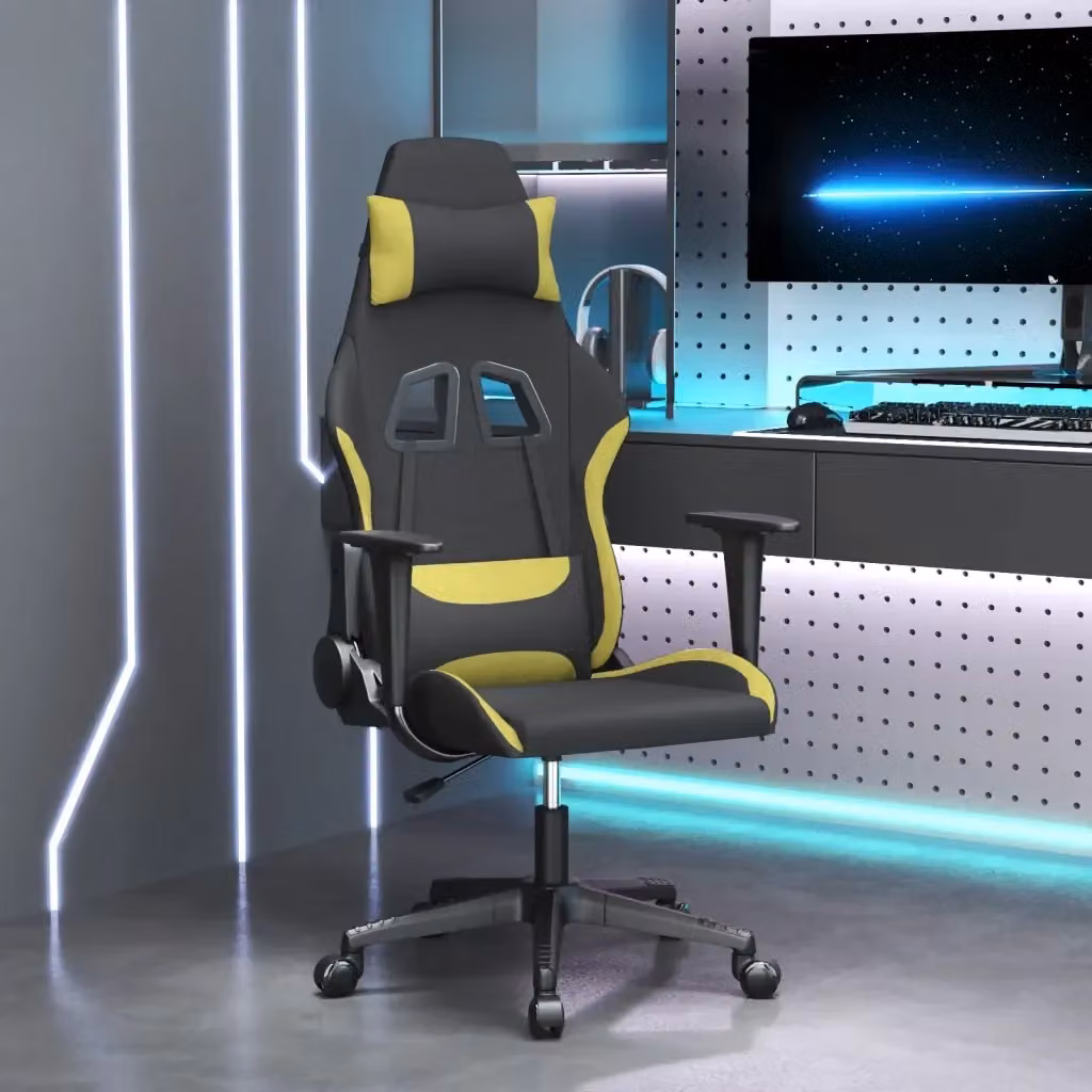 Sedia da Gaming Design In Nero e Verde Chiaro in Tessuto con Poggiatesta e Ruote – 2
