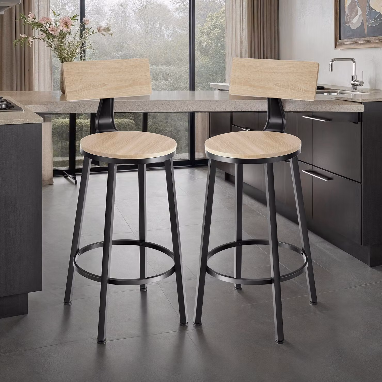 Sgabelli da bar Poole TecTake in stile industriale con legno rovere Sonoma e finitura marrone opaca – 1
