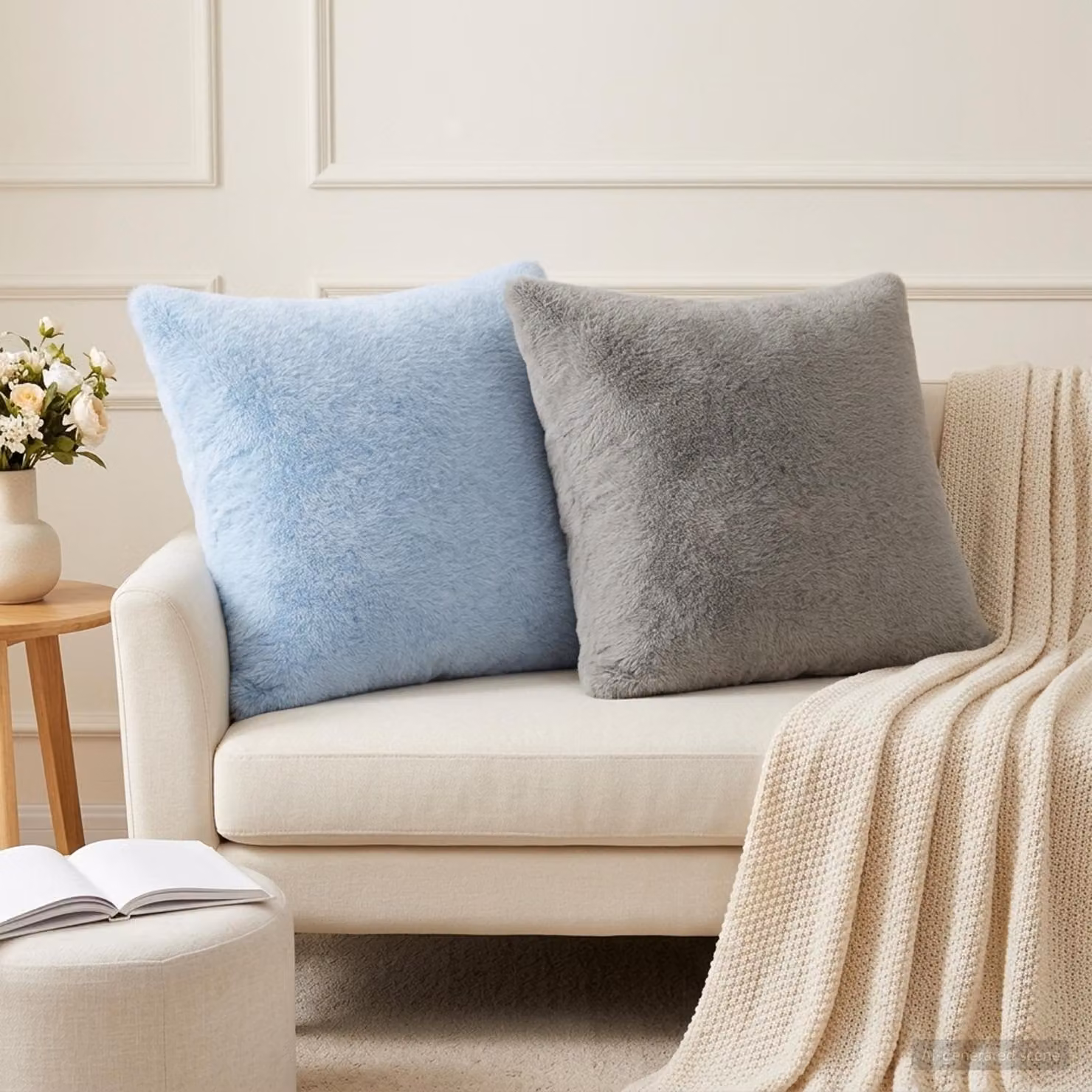 Set di 12 federe vidaXL HEERLEN in ecopelliccia, Grigio e Blu, L/P: 50 x 50 cm