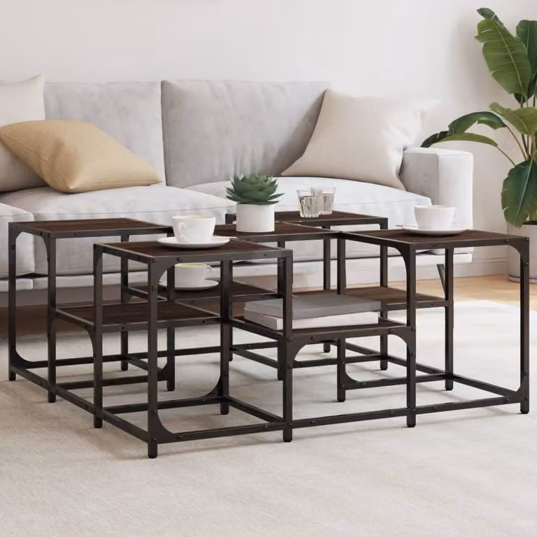 vidaXL Tavolino da Salotto Quadrato in Rovere Marrone con Struttura in Metallo L/P/H: 91 x 91 x 40 cm