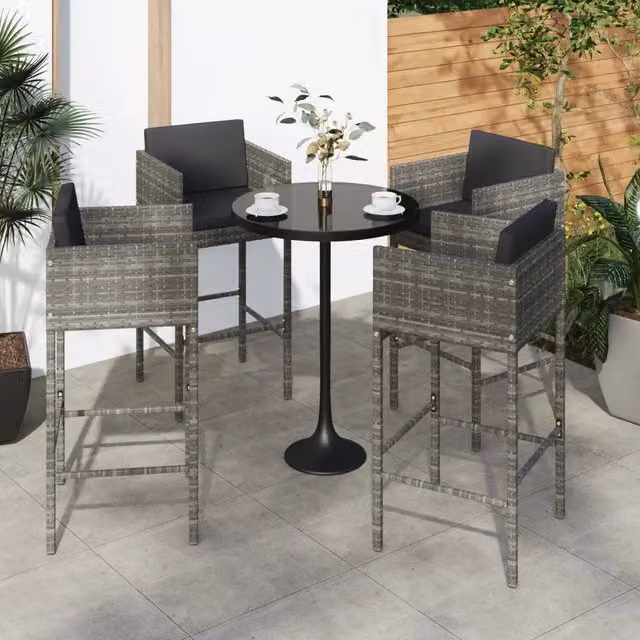 Sgabelli da Bar 4 pz con Cuscini Grigi in Polyrattan 316661