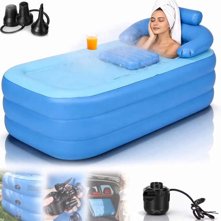 Vasca da bagno gonfiabile, taglia XL, 160 x 84 x 74 cm, con supporto lombare, per adulti, portatile