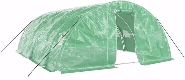 Tenda serra per piante e ortaggi con struttura in acciaio galvanizzato e copertura in plastica, L: 6 m, P: 5 m, H: 2,3 m, colore verde