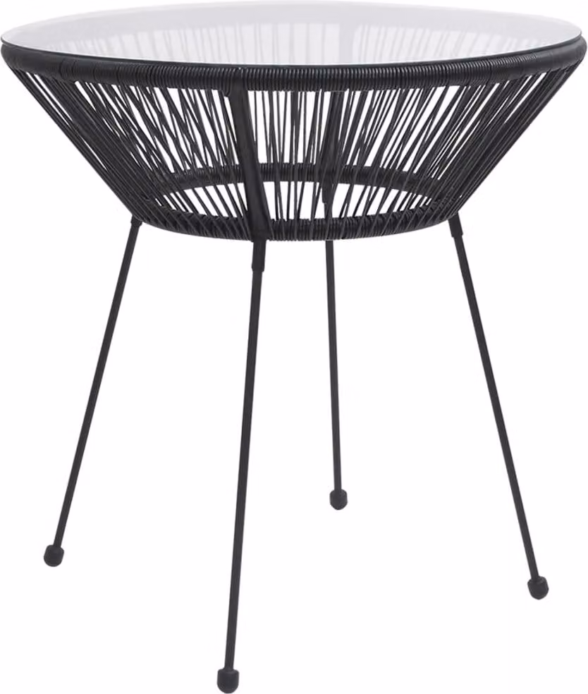 The Living Store Tavolo da pranzo da giardino nero Ø70x74 cm in rattan e vetro