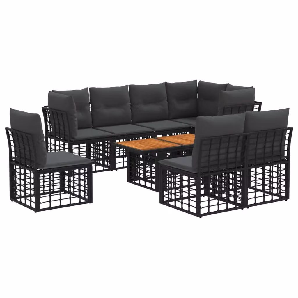 Set Divano da Giardino a L con Polyrattan e Tavolino vidaXL, Nero e Grigio con Cuscini Inclusi – 2