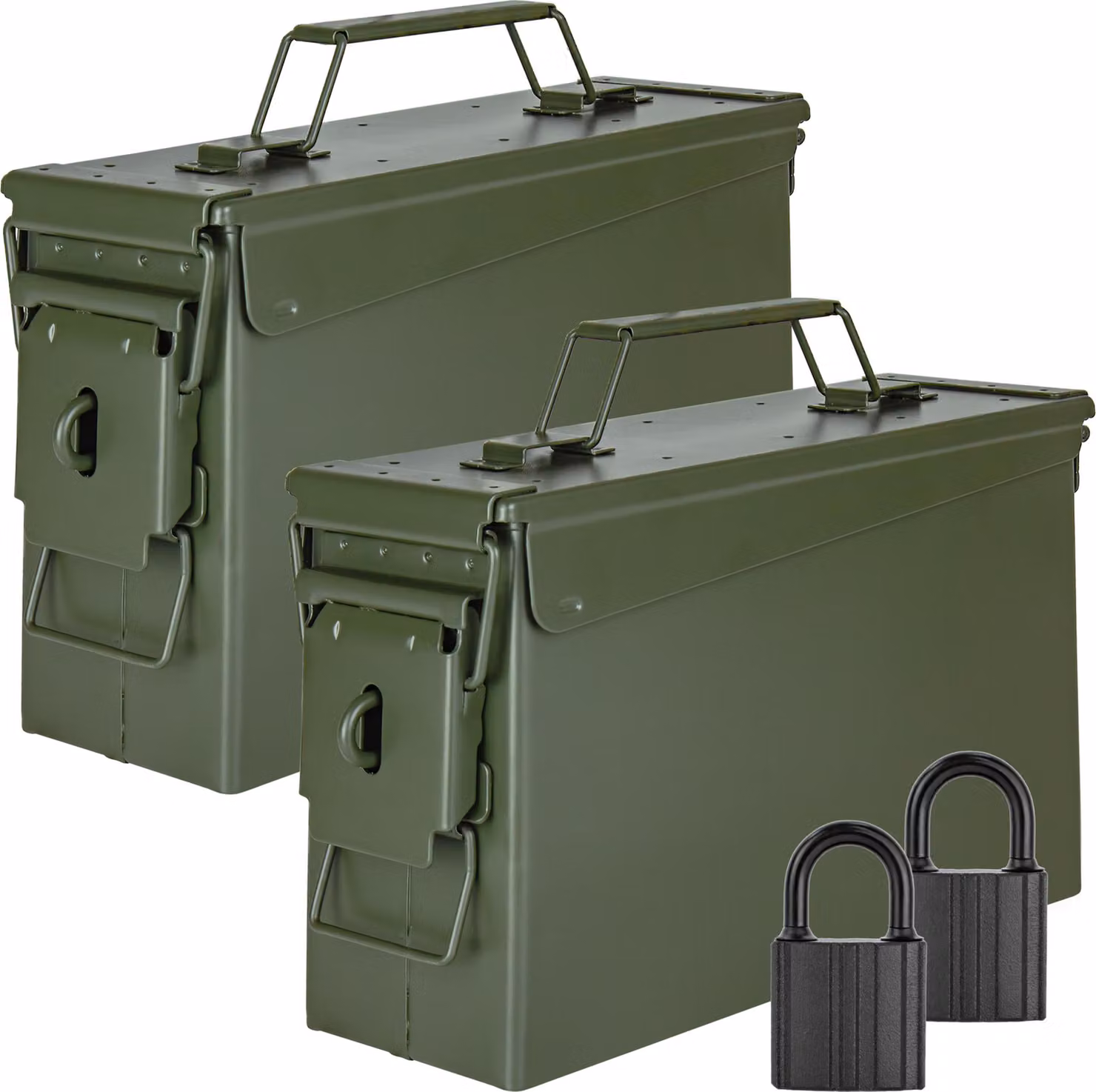 Trucky 2x Scatola portamunizioni in metallo, Con serratura scatola portamunizioni con coperchio, 28 x 10 x 18 cm, colore verde militare