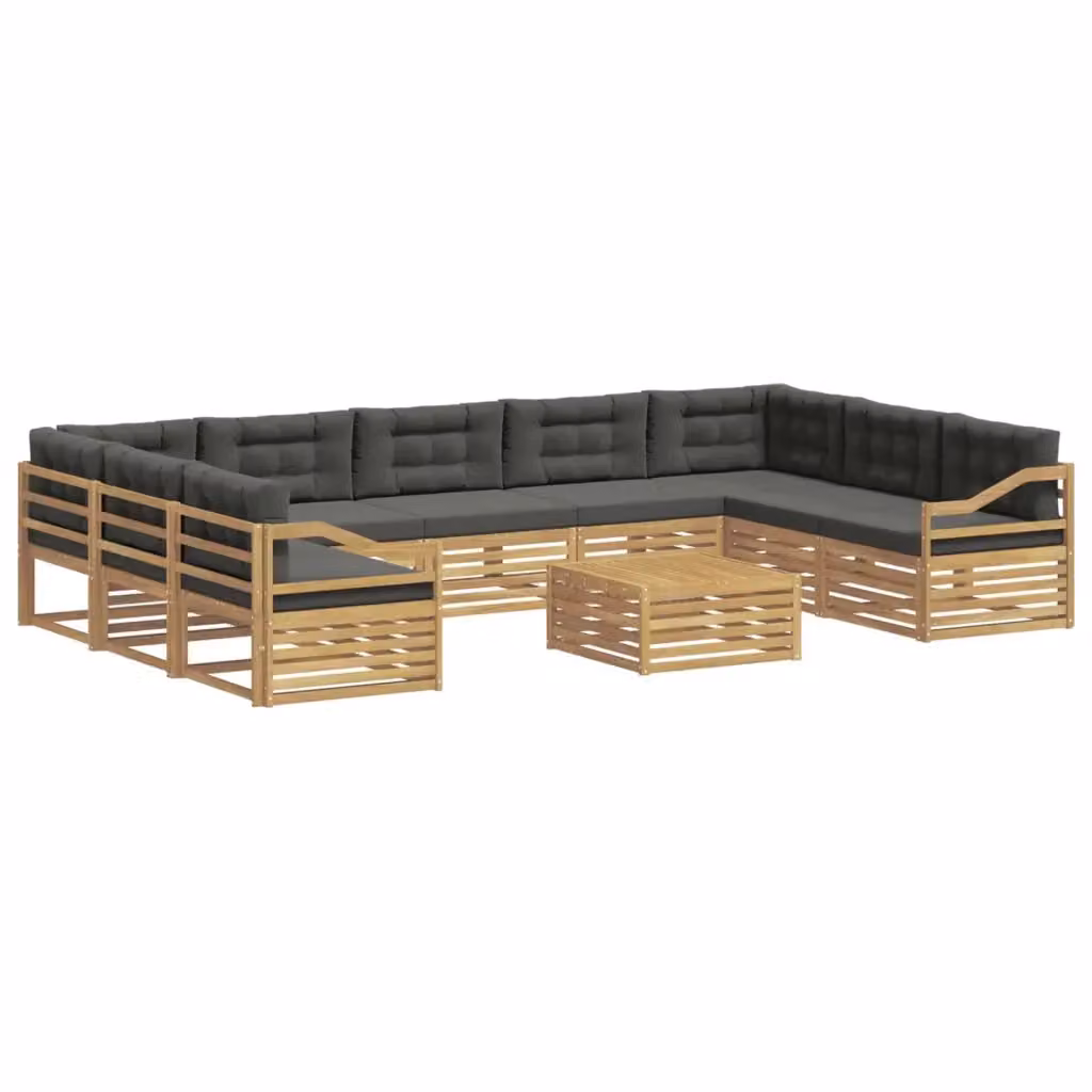 Set di divani da esterno a L con tavolino vidaXL, colore bianco e antracite, in legno di acacia e tessuto, composto da 10 pezzi – 2