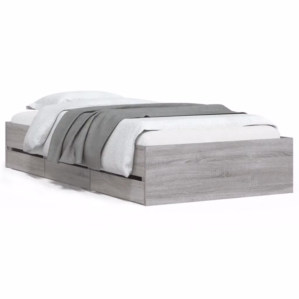 Letto con cassetti vidaXL in legno multistrato grigio L 90 cm x P 200 cm – 2