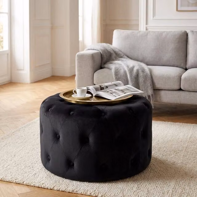 Pouf contenitore rotondo in velluto - PASCAL