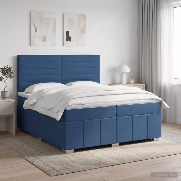 Letto box spring con materasso vidaXL in tessuto blu e bianco, L/P: 200 x 200 cm