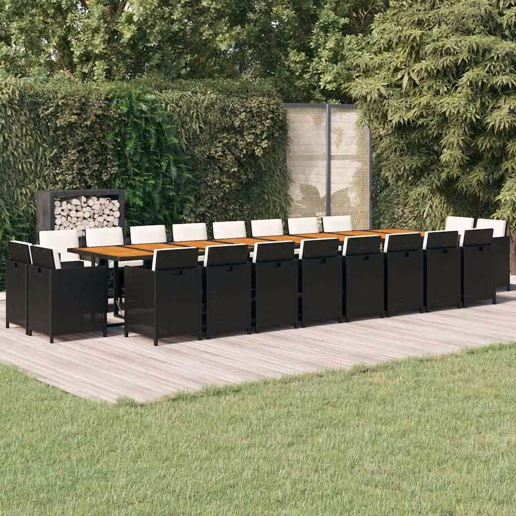 vidaXL Set da Pranzo da Giardino Moderno in Polyrattan e Legno di Acacia con 21 Pezzi e Cuscini Nero e Bianco