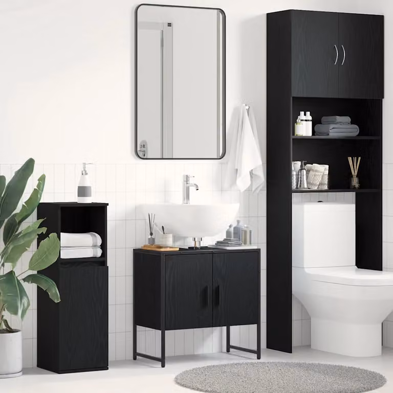 Armadio per lavabo da bagno moderno vidaXL in legno e metallo nero opaco L: 60 cm, P: 30 cm, H: 60 cm
