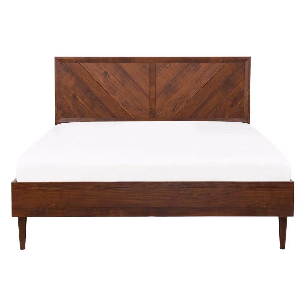 Letto matrimoniale Beliani in legno marrone stile rustico con rete a doghe e testiera alta L/P/H: 209 x 140 x 147 cm – 2
