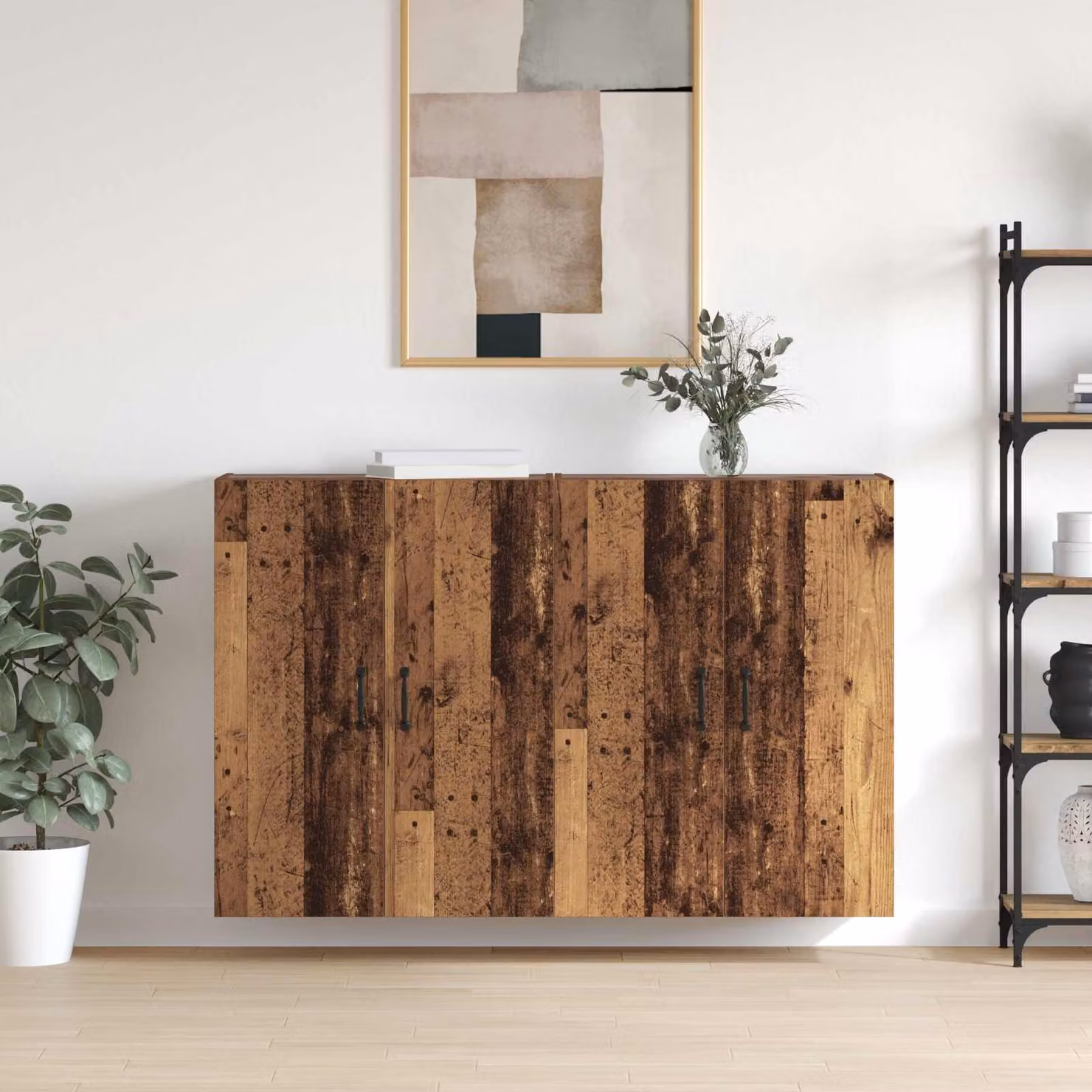 Set di 2 mobiletti a muro vidaXL in legno effetto legno vecchio marrone L: 69,5 cm, P: 34 cm, H: 90 cm – 1