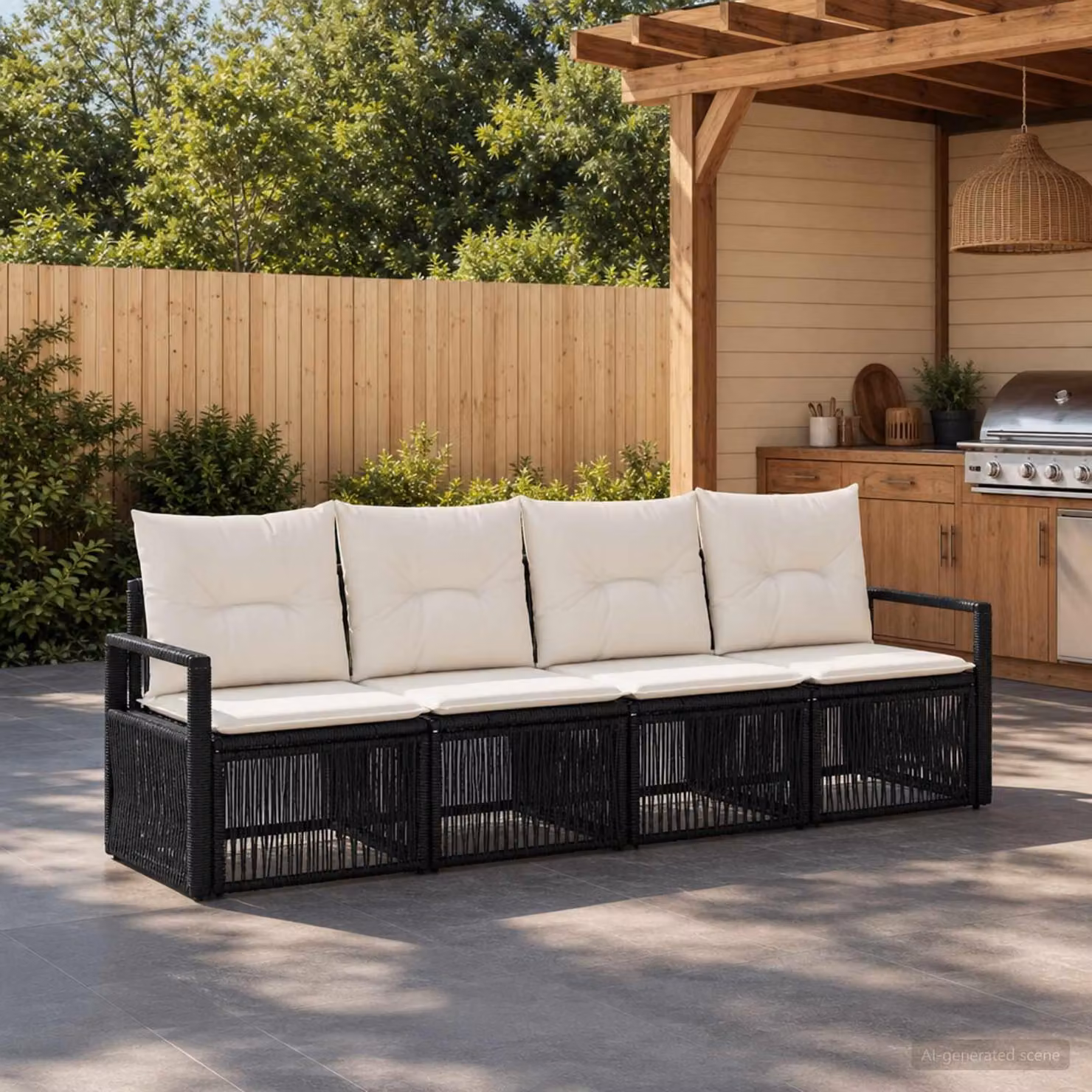 Maison Exclusive - Set da giardino composto da 4 pezzi, divano in rattan sintetico nero