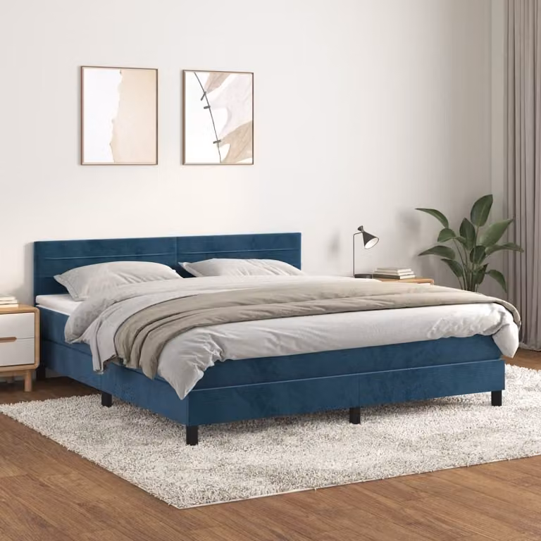 Maison Exclusive - Giroletto a Molle con Materasso Blu Scuro 180x200 cm in Velluto