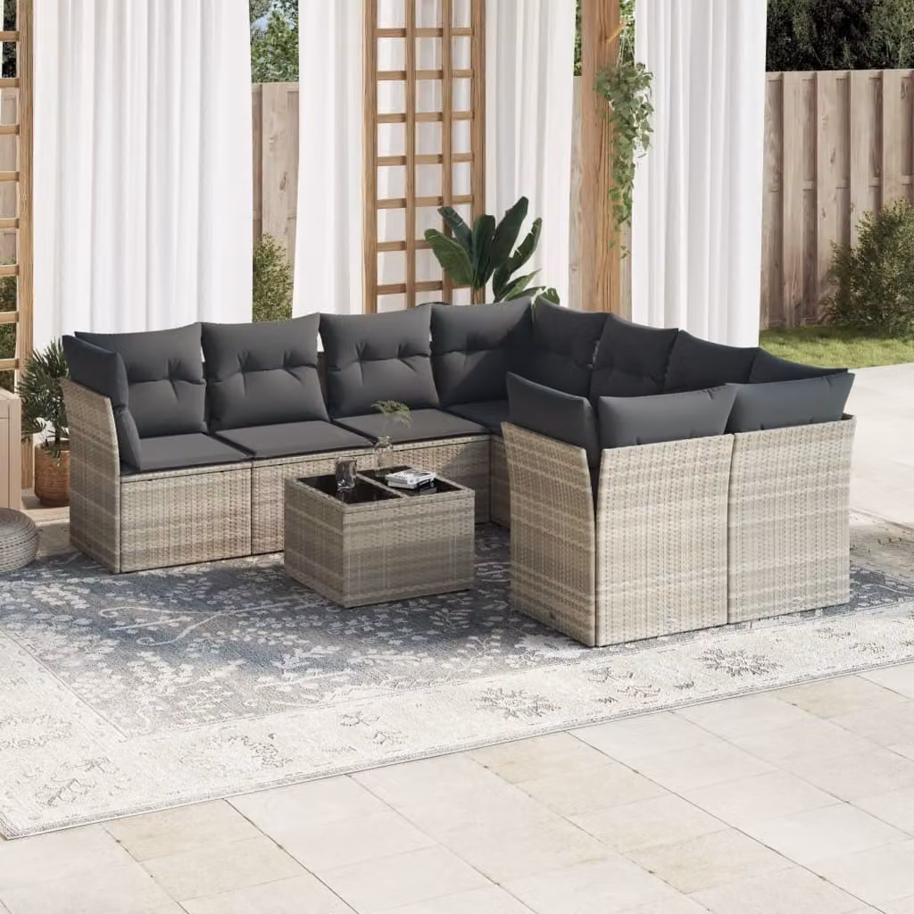 Maison Exclusive - Set Divano da Giardino 9pz con Cuscini Grigio Chiaro Polyrattan