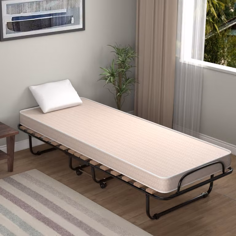 Letto pieghevole Costway con materasso in memory foam e 4 ruote girevoli, Beige, L 80 x P 190 x H 33 cm