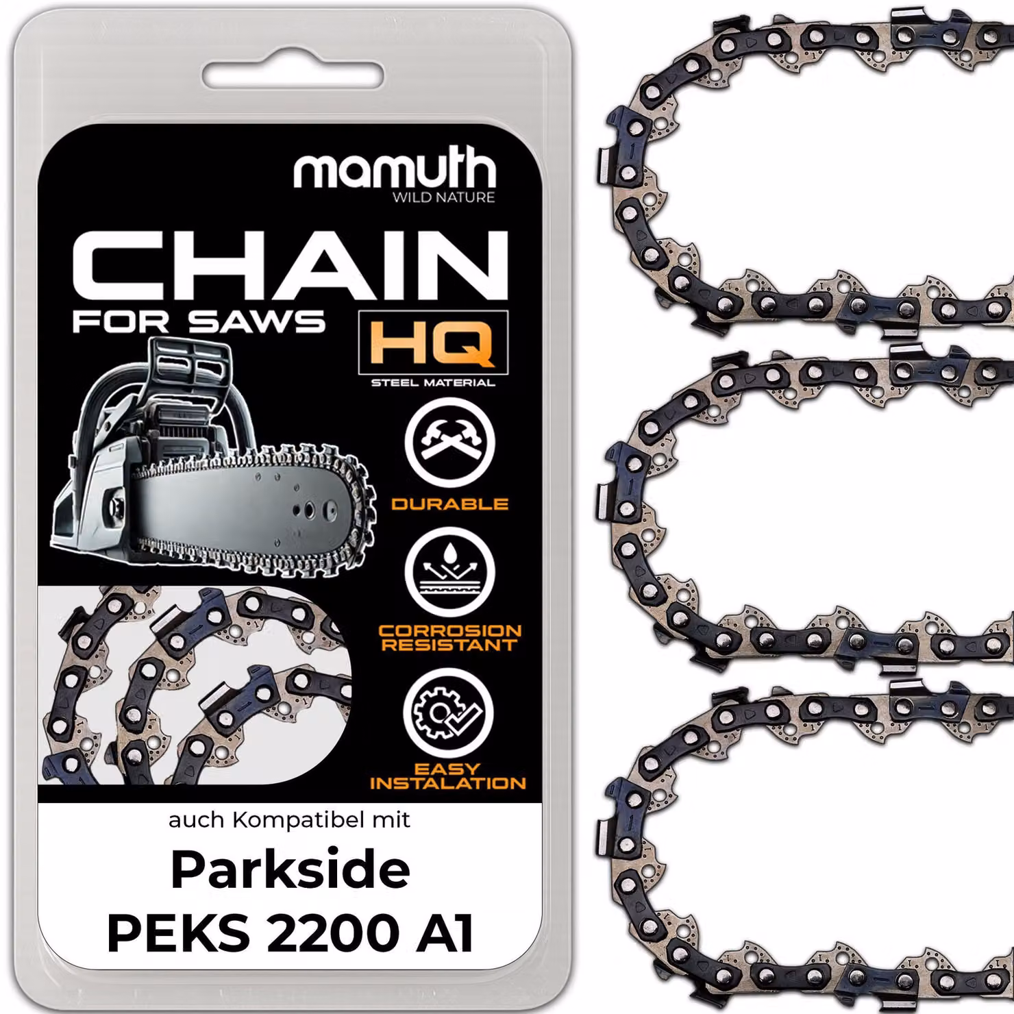 3 catene per motosega, lunghezza 40 cm, passo 1,3 mm, larghezza 3/8", modello 57 TG, compatibili con la motosega Parkside PEKS 2200 A1