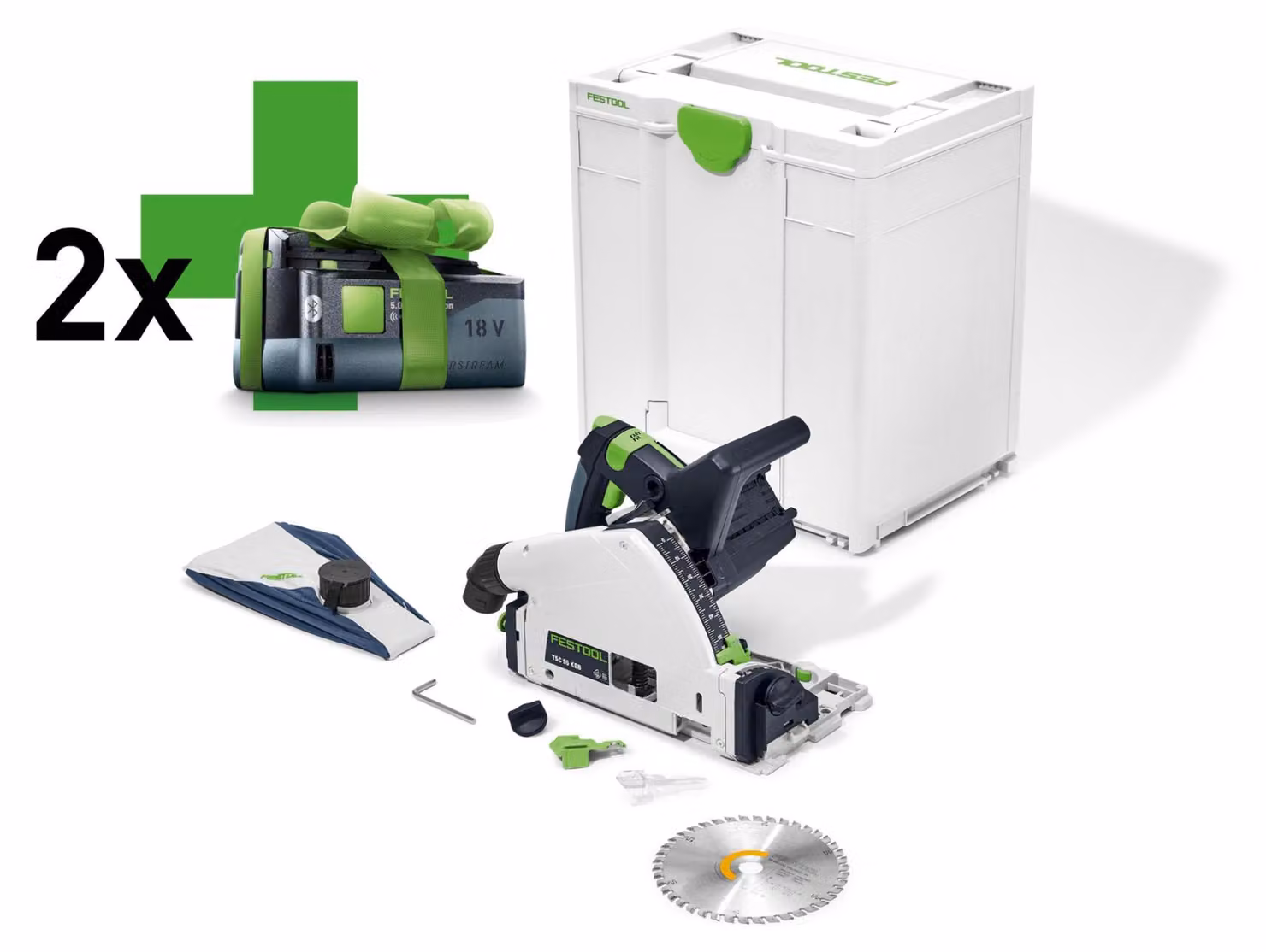 Festool TSC 55 KEB-Basic-5,0 Sega a immersione a batteria 18 V / 36 V ( 2x 18 V ) 160 mm Brushless ( 577025 ) + 2x batteria 5,0 Ah + Systainer - senza caricabatteria
