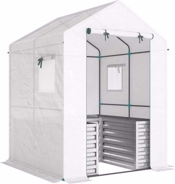 Outsunny Serra per pomodori serra in telo con orto rialzato porta avvolgibile finestra tetto inclinato 141 x 141 x 190 cm Bianco   Aosom Italy