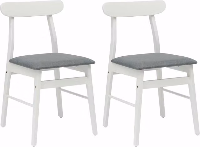 Set di 2 sedie da pranzo in legno di gomma con seduta in tessuto, colori bianco e grigio