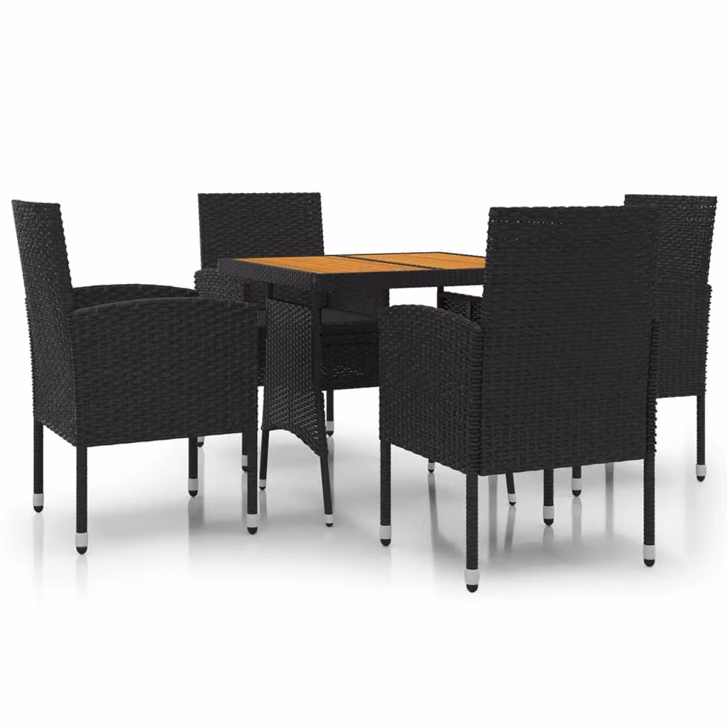 Set da Pranzo per Giardino 5 pz in Polyrattan Nero