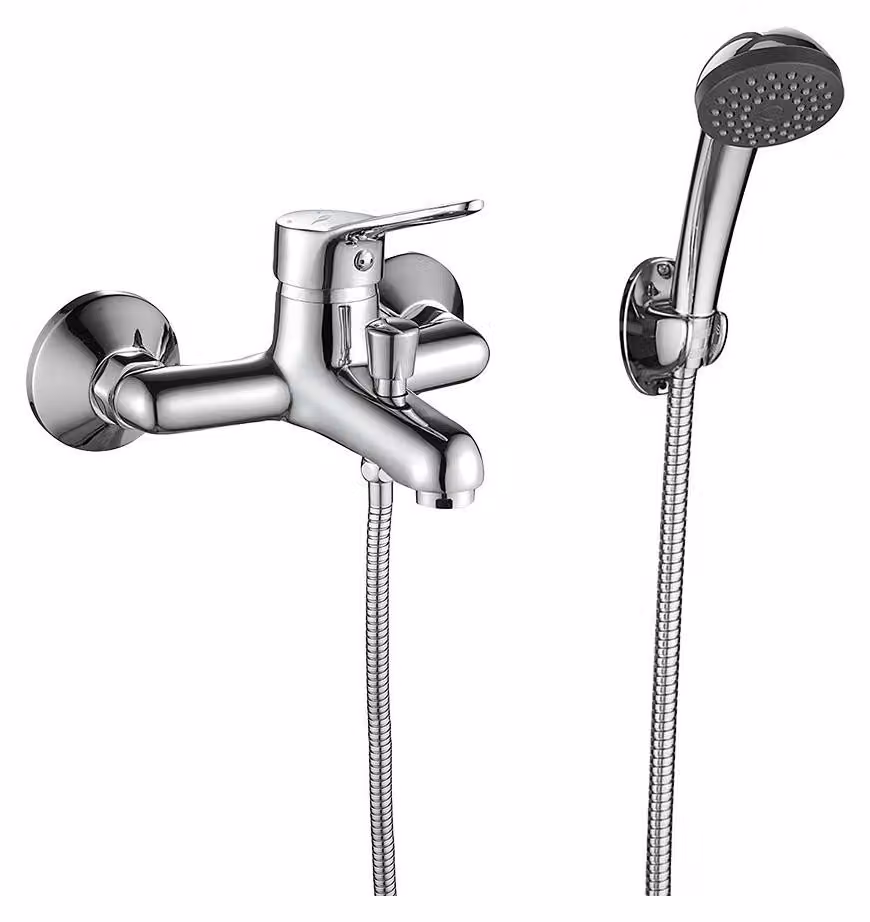 Set completo di rubinetteria per vasca e doccia da parete, marca FENE, finitura cromata
