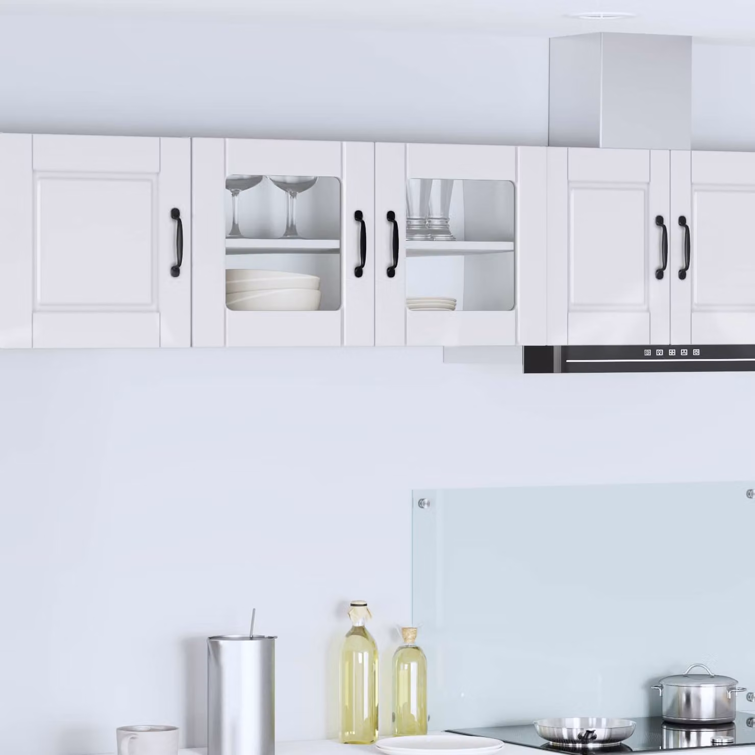 Mobile da parete PORTO vidaXL Bianco Lucido con ante in vetro L: 80 cm, P: 31 cm, H: 40 cm