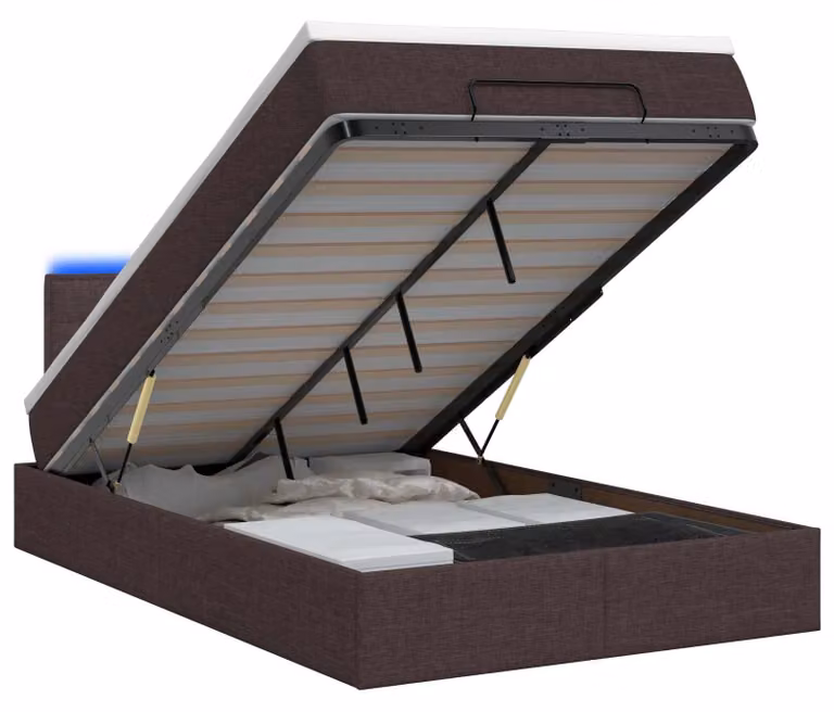Panca contenitore con materasso e illuminazione LED, color marrone scuro, dimensioni 120 x 190 cm