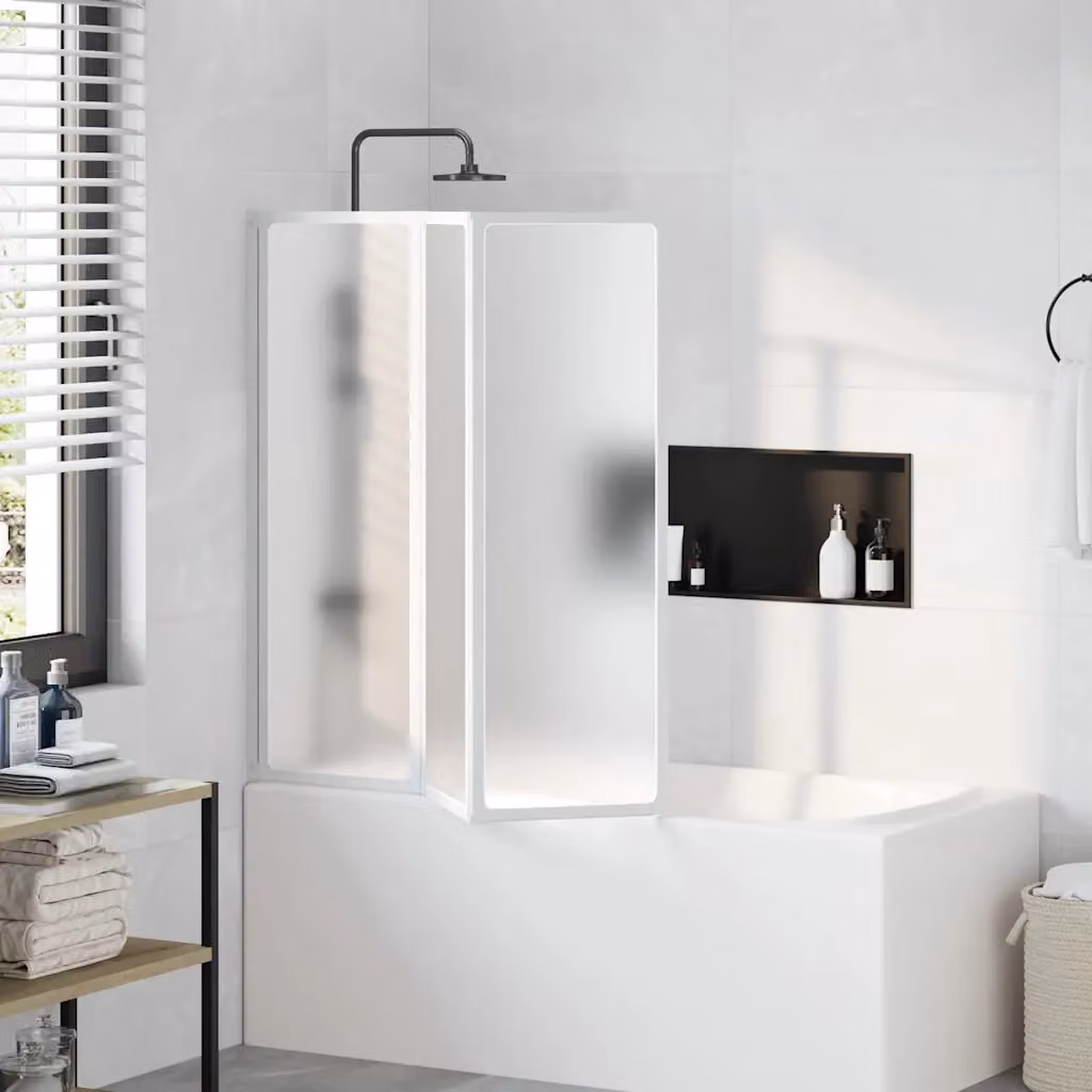 Parete per doccia e vasca da bagno pieghevole vidaXL, 3 pannelli in plastica, L: 117 cm, H: 120 cm