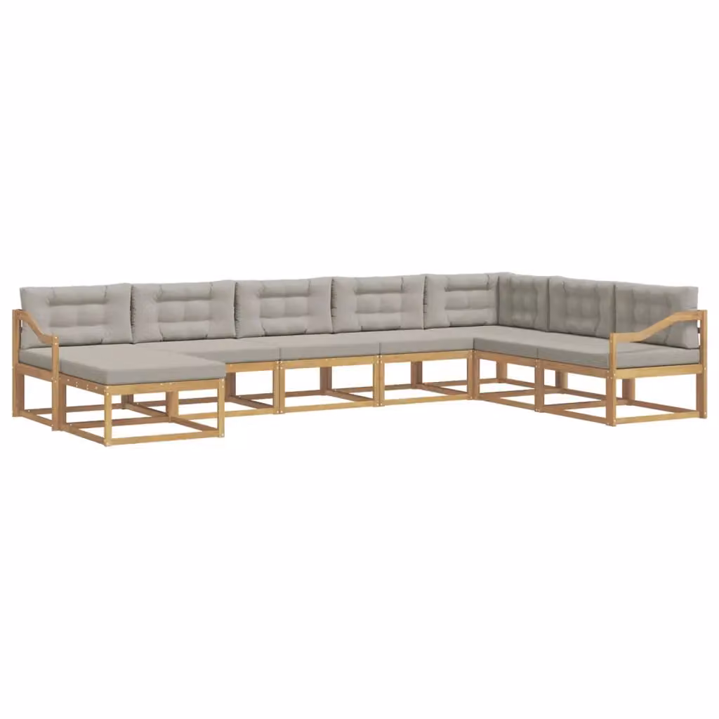Set di divani da esterno a L vidaXL in legno di acacia con cuscini, Bianco e Grigio – 2