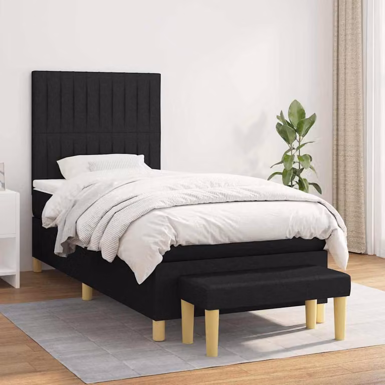 vidaXL Letto Ibrido con Giroletto a Molle e Materasso in Tessuto Nero e Bianco L/P/H: 200 x 100 x 128 cm