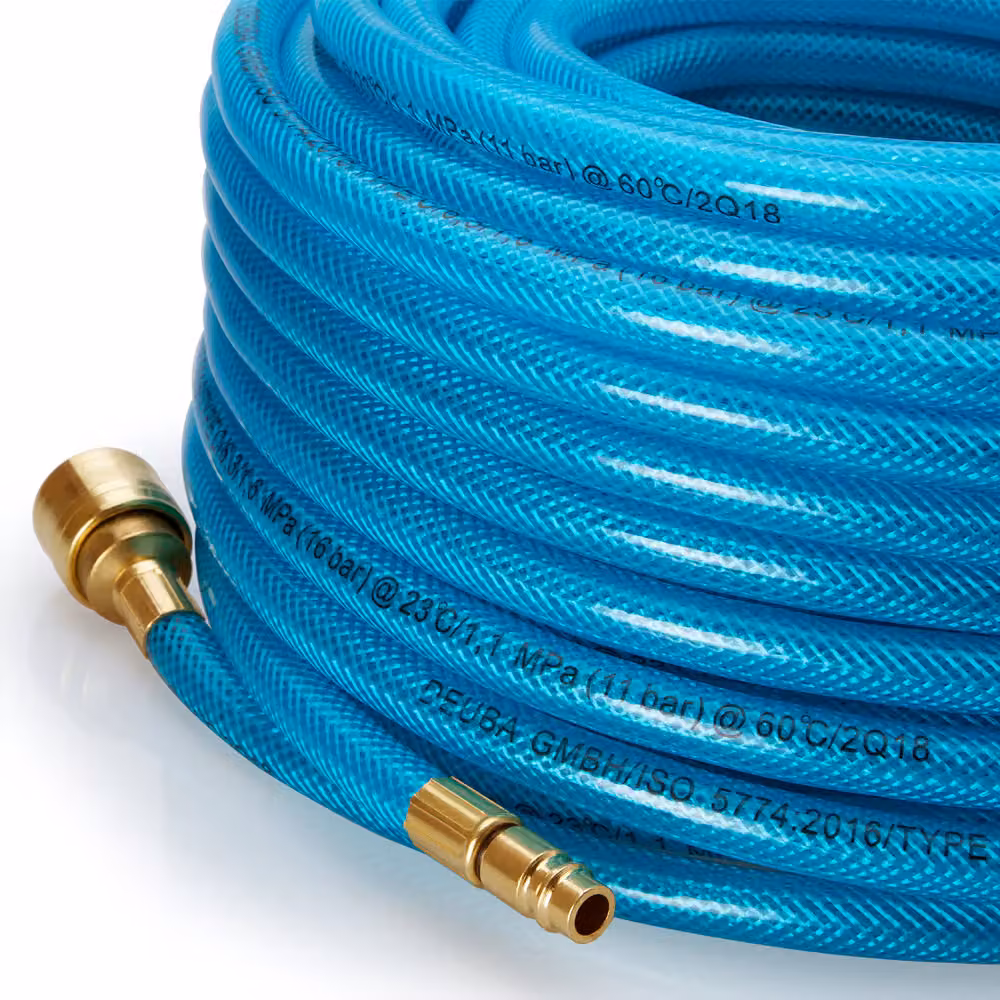 Tubo per aria compressa DEUBA blu con attacco rapido e tappo in plastica, 30 m – 4