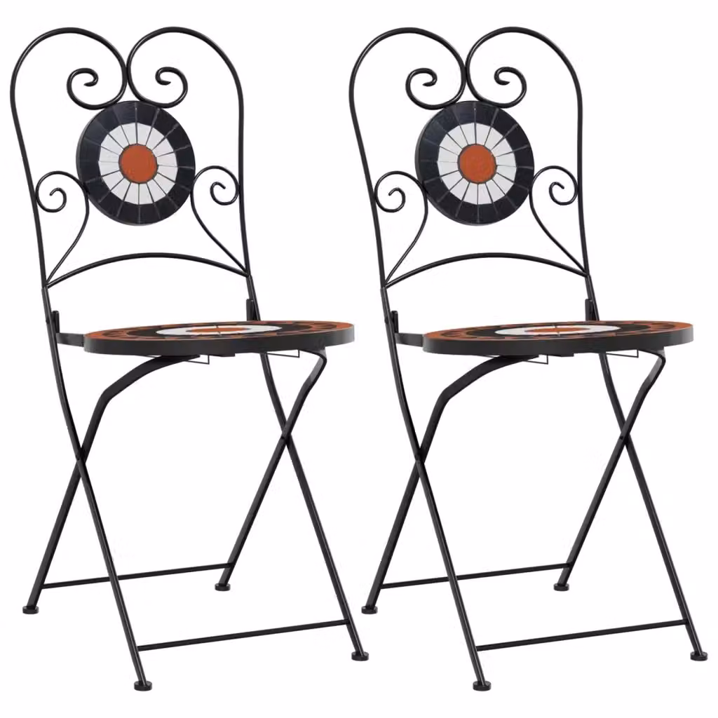 Set di 2 sedie pieghevoli vidaXL in metallo e ceramica, colore terracotta e nero, impilabili per giardino e balcone – 2