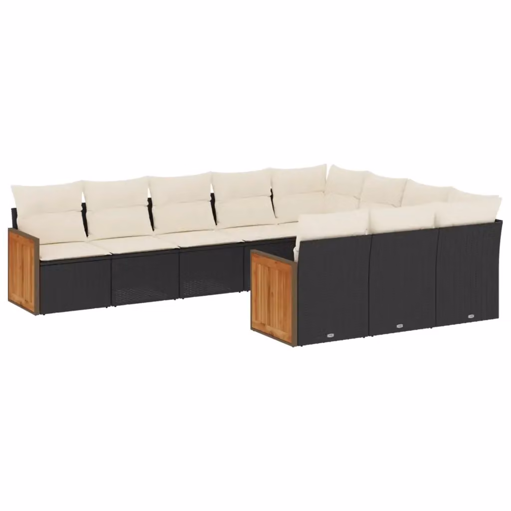 Set Divano da Giardino a L vidaXL in Polyrattan con Cuscini Bianchi e Nero – 2
