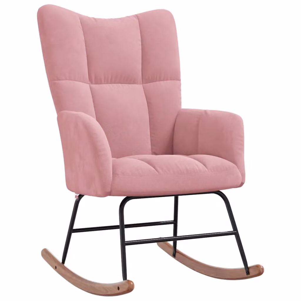 Sedia a Dondolo Moderna vidaXL in Velluto Rosa con Braccioli e Imbottitura in Schiuma – 2
