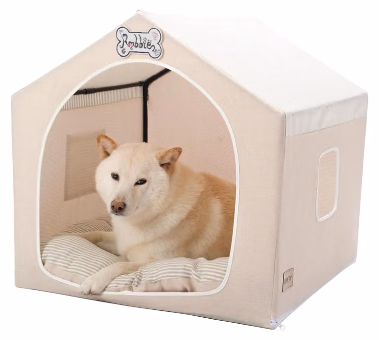 Cuccia pieghevole per cani, traspirante, lavabile, 25 x 25 x 25 cm, color beige
