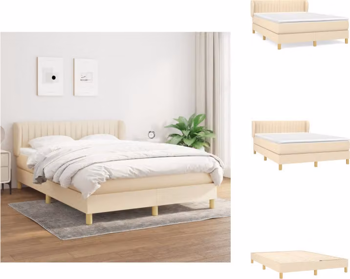 vidaXL Letto a molle con materasso crema 140x200 cm in tessuto - Letti e strutture letto