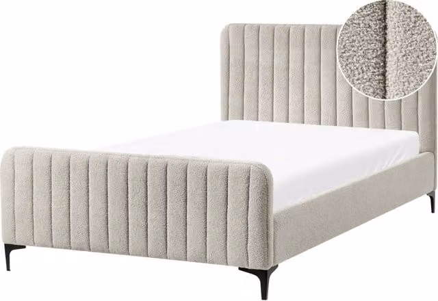 Letto matrimoniale in bouclè con testiera trapuntata gambe in metallo da 120 x 200 cm e base a doghe beige Design moderno