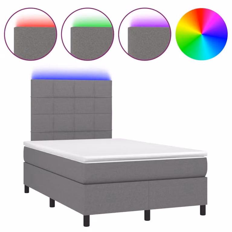 Letto a Molle Materasso e LED Grigio Scuro 120x190cm in Tessuto