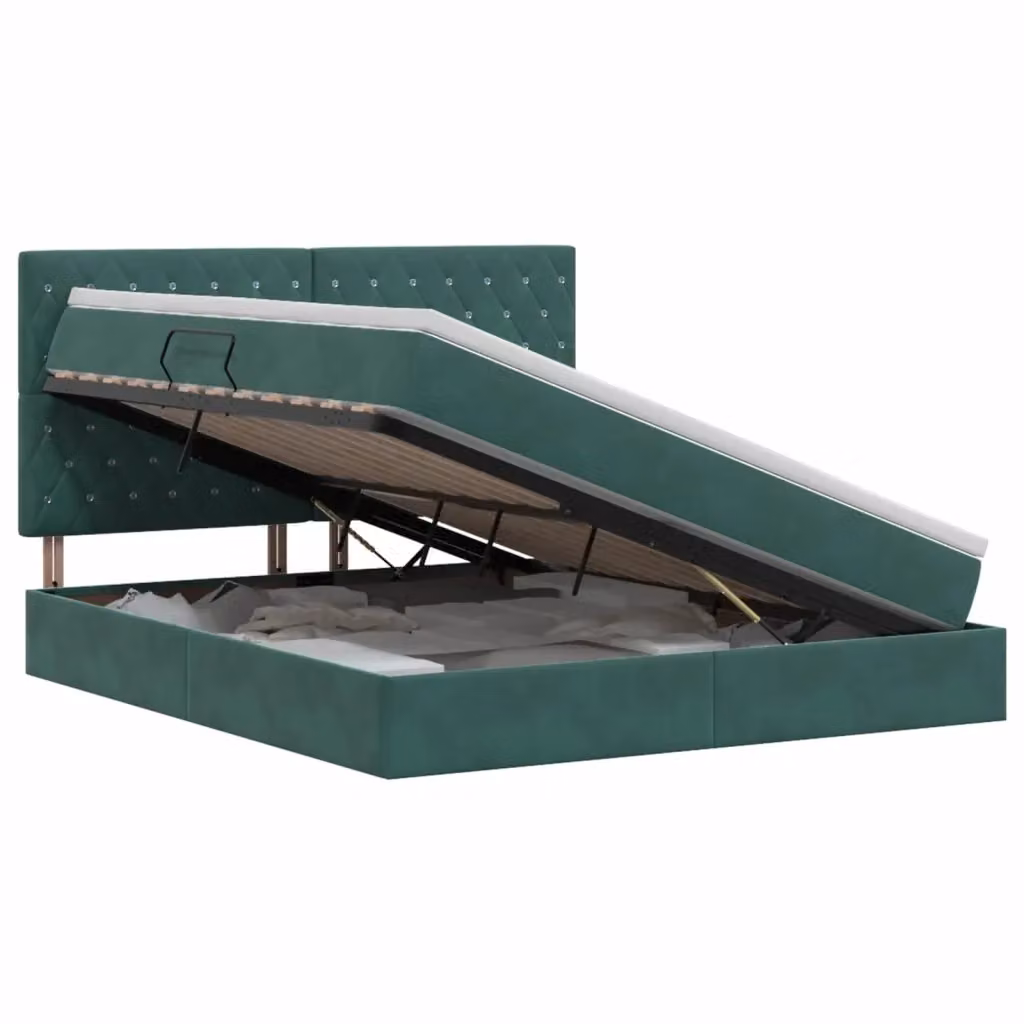 Letto moderno con contenitore e materasso vidaXL in velluto verde scuro L/P/H: 200 x 140 x 128 cm – 2